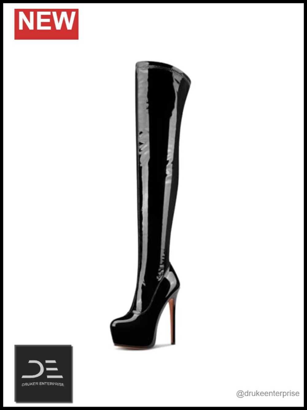 Patent Leather Over the Knee Stiletto Boots 5.9" Heels Side Zipper + Platform